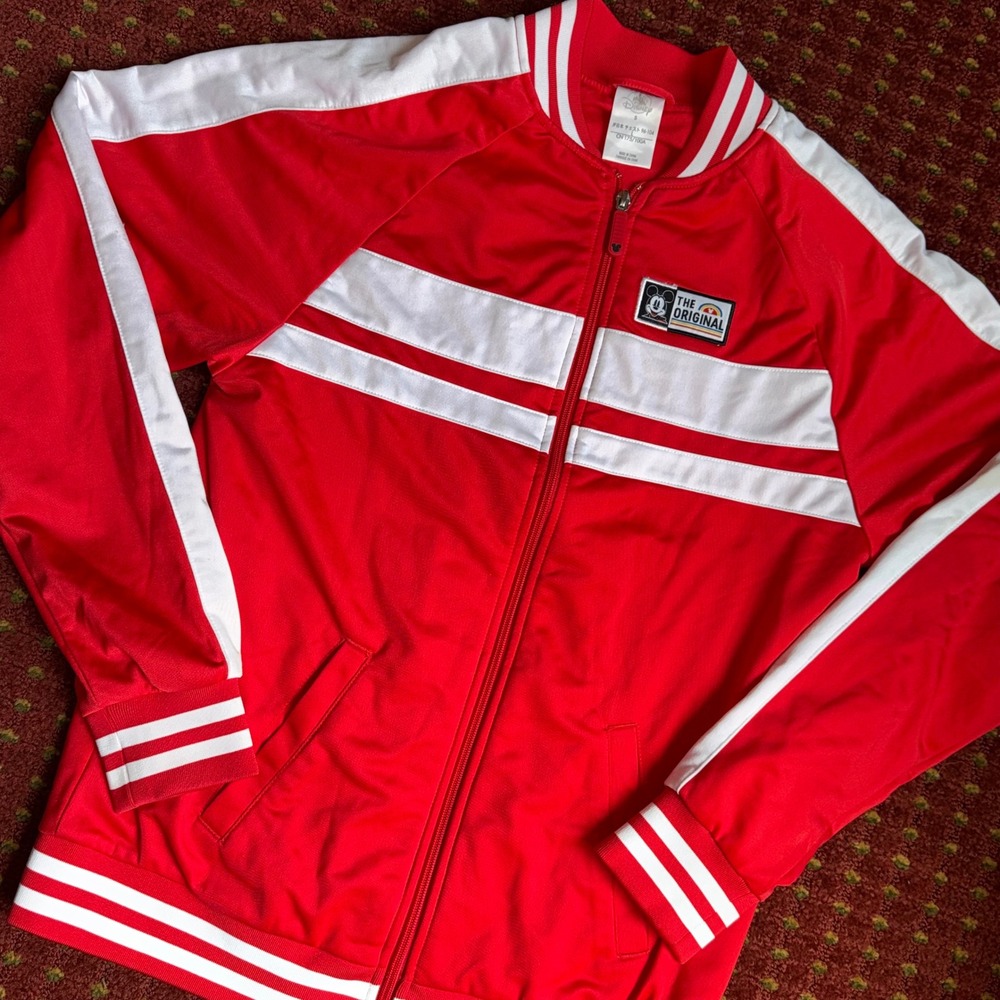 Disney Mickey Mouse Track Jacket Mens S Red Excellent Retro 1928 Burbank Zip Up